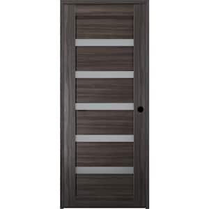 32 in. x 96 in. Leora Left-Hand Solid Core 7-Lite Frosted Glass Gray Oak Wood Composite Single Prehung Interior Door