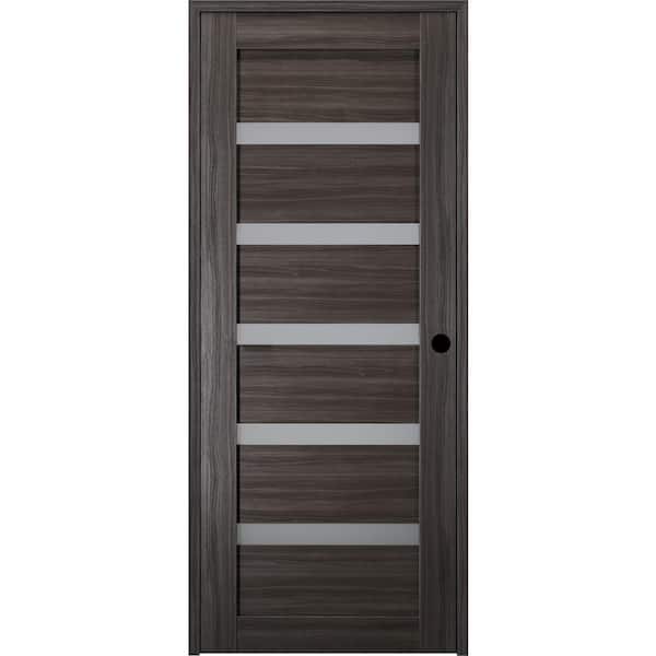 Belldinni 36 in. x 96 in. Leora Left-Hand Solid Core 7-Lite Frosted Glass Gray Oak Wood Composite Single Prehung Interior Door