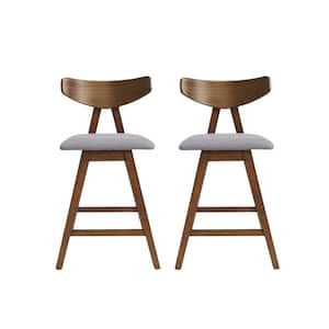 Marten 35.5 in. Dark Gray and Walnut Fabric Upholstered Counter Stool (Set of 2)