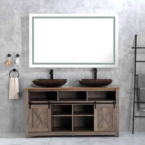Aoibox 60 in. W x 36 in. H Rectangular Framed Anti-Fog Wall Mount Dimmable Bathroom Vanity Mirror with LED Lights in White