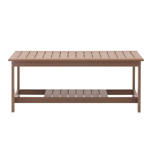 Clihome 45 in.W Outdoor Rectangular Resin Coffee Table in Brown