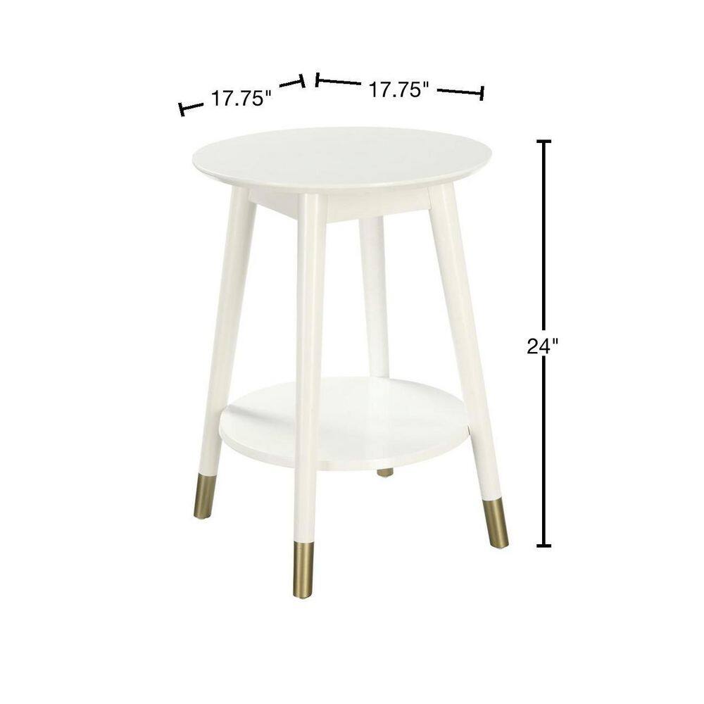 White Solid Rubberwood Round End Table with Bottom Shelf