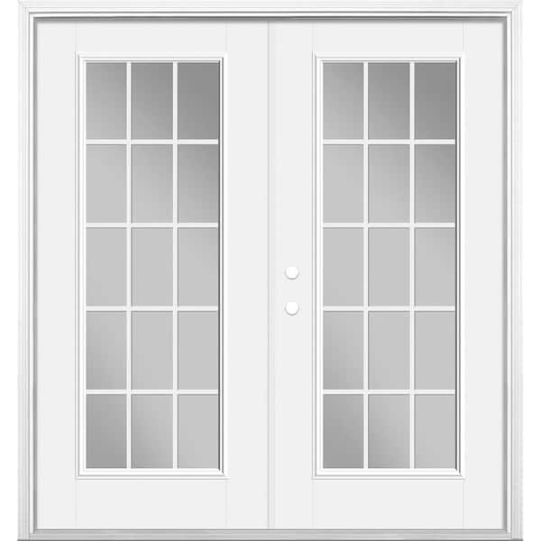 Masonite 72 in. x 80 in. Primed White Fiberglass Prehung Right-Hand Inswing GBG 15-Lite Clear Glass Patio Door with Brickmold