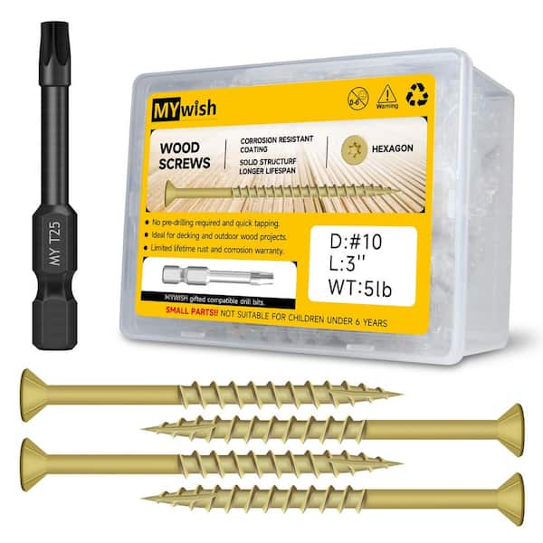 MYWISH #10 x 3 in. Tan Star Flat-Head Wood Deck Screws (319-Piece)