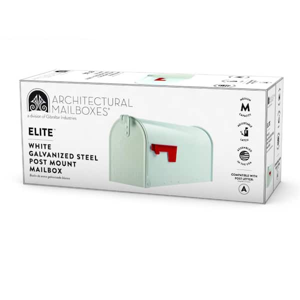 Gibraltar Mailboxes Elite Standard Metal White Post Mount Mailbox Gibraltar Mailboxes Elite Standard Metal White Post Mount Mailbox