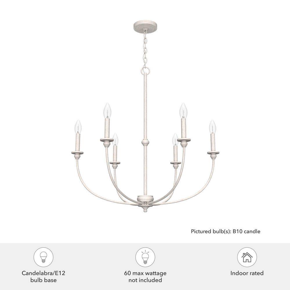 Southcrest Distressed White Metal 6-Light Candelabra Chandelier