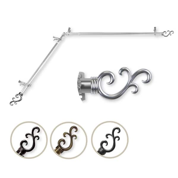 Unbranded 28 in. to 48 in. Adjustable 13/16 in. Corner Window Curtain Rod in Satin Nickel with Carolyn Finials