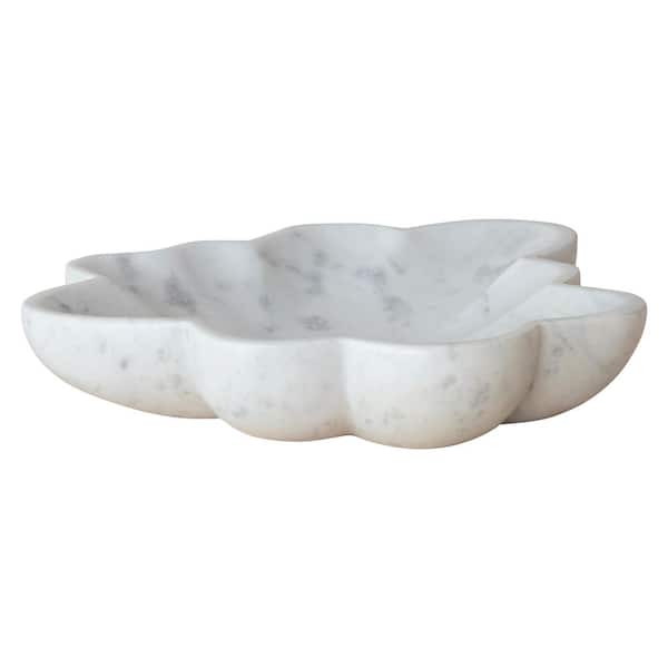 12 in. White Marble Flower Shaped Platter