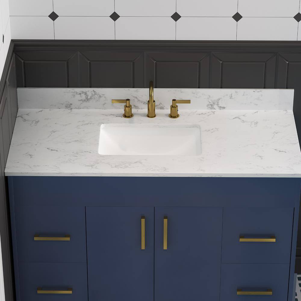 49'' White Engineered Stone Bathroom Vanity Top with Ceramic Sink