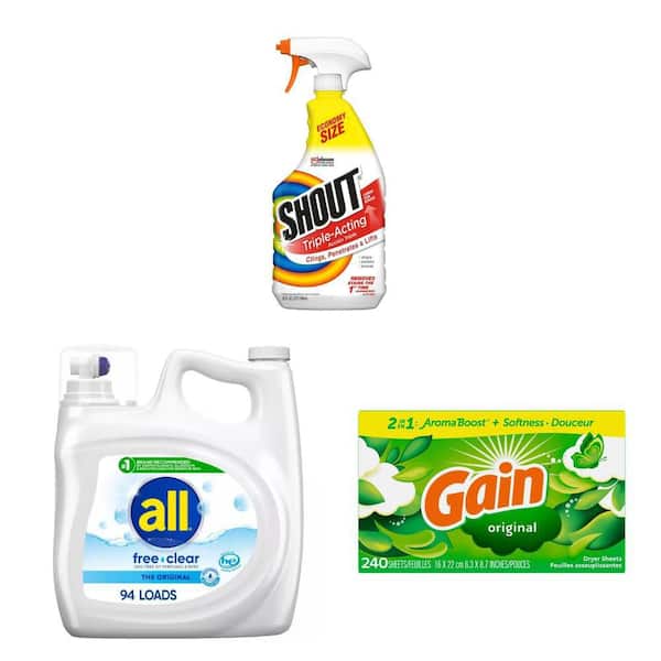 32 fl. oz. Fabric Stain Remover Spray, 141 fl. oz. Free Clear Laundry Detergent (94 Loads) and Dryer Sheets (240-Count)