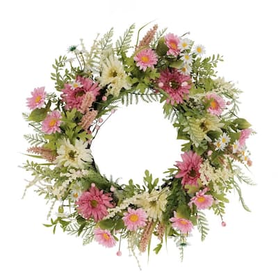 24 in. Artificial Chrysanthemum and Daisy Floral Spring Wreath