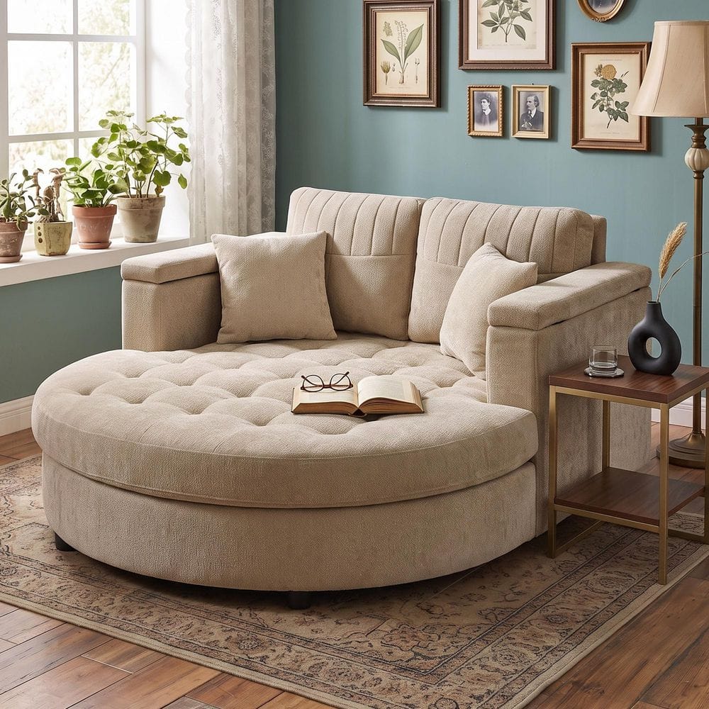 Modern 54.7 in. Khaki Chenille Tufted Upholstered Storage Chaise Lounge 2-Seater Sofa Bed with Pillows price history on PriceWatchPro