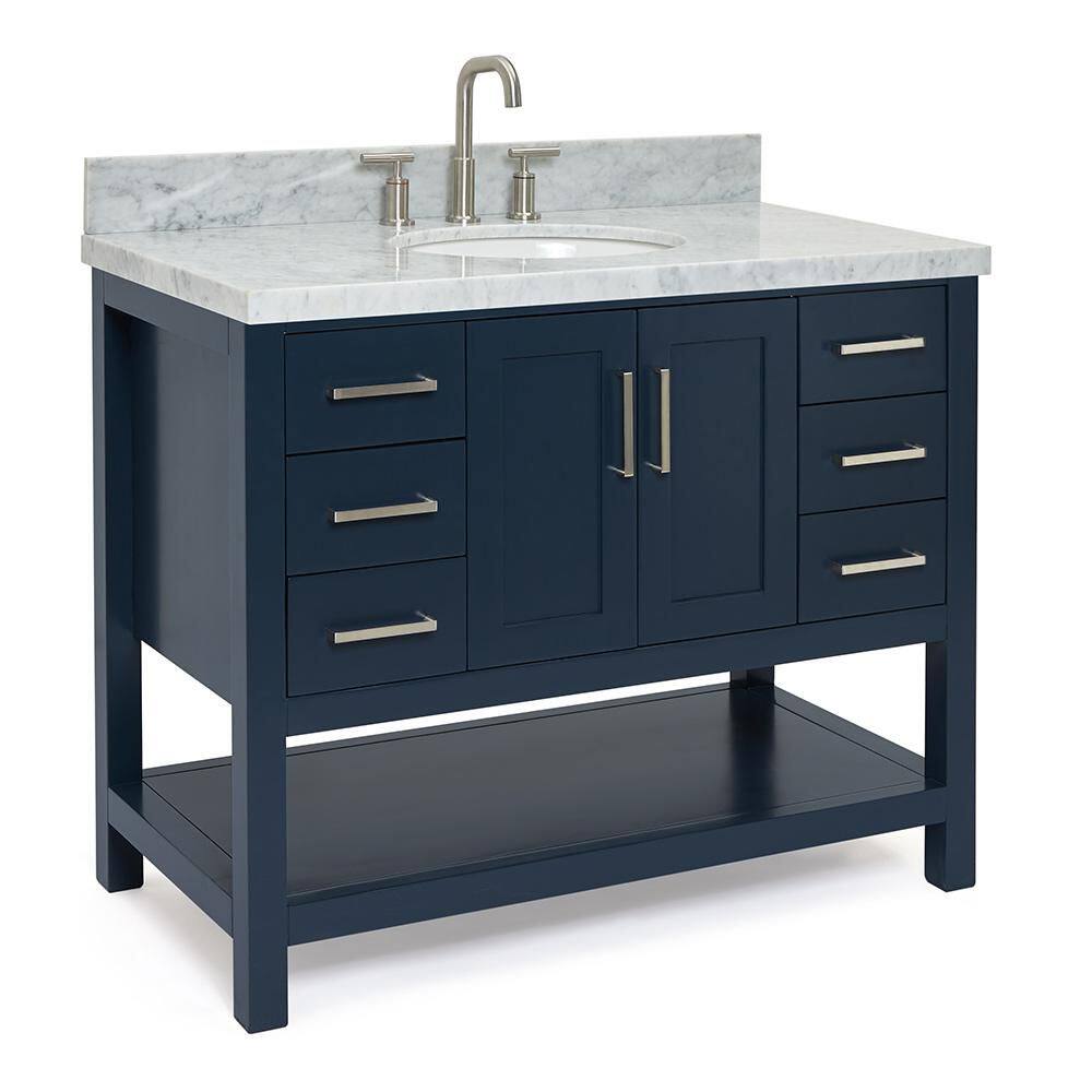 Magnolia 43" Midnight Blue Single Basin Vanity with Carrara White Top