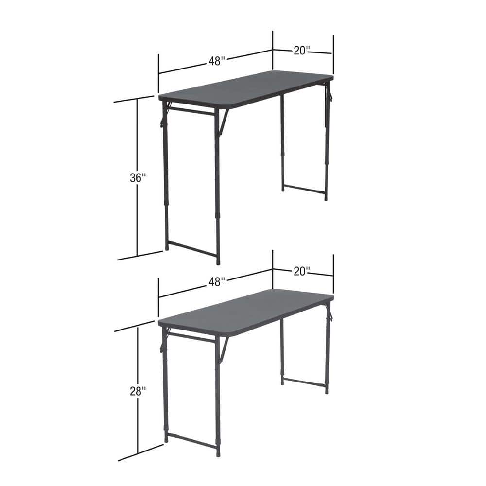 Adjustable Height Black PVC Multipurpose Folding Table 20" x 48"