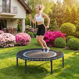 40 in. Adult Fitness Trampoline with Durable Bungees, Quiet Rebounder, Indoor & Garden Exercise Mini Trampoline, Blue