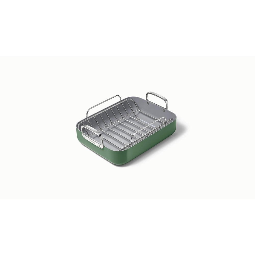 Sage Green Nonstick Square Roasting Pan with Rack and Handles