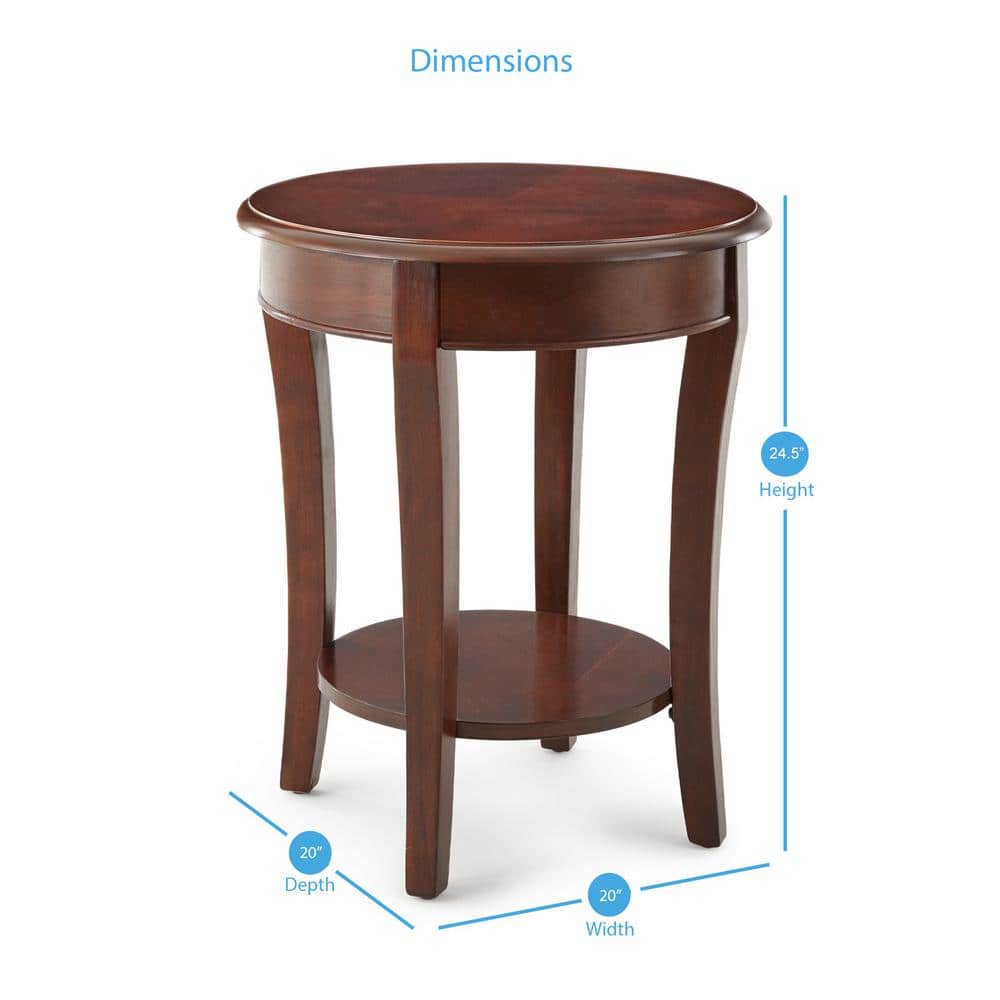 Cherry Brown Round Wood and Metal End Table