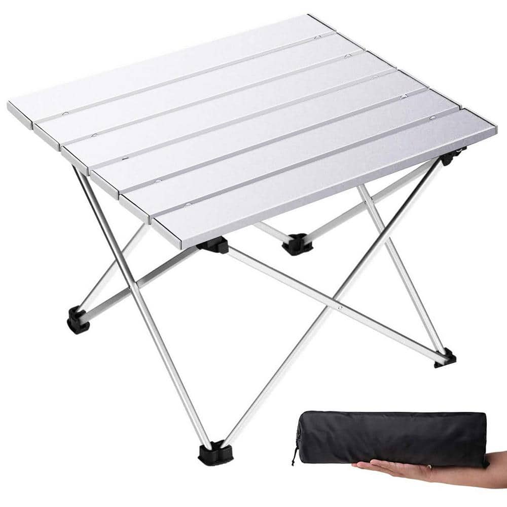 Angel Sar 15.6 in. x 13.6 in. Folding Rectangle Aluminum Camping Picnic Tables for BBQ, Picnic and Park, White