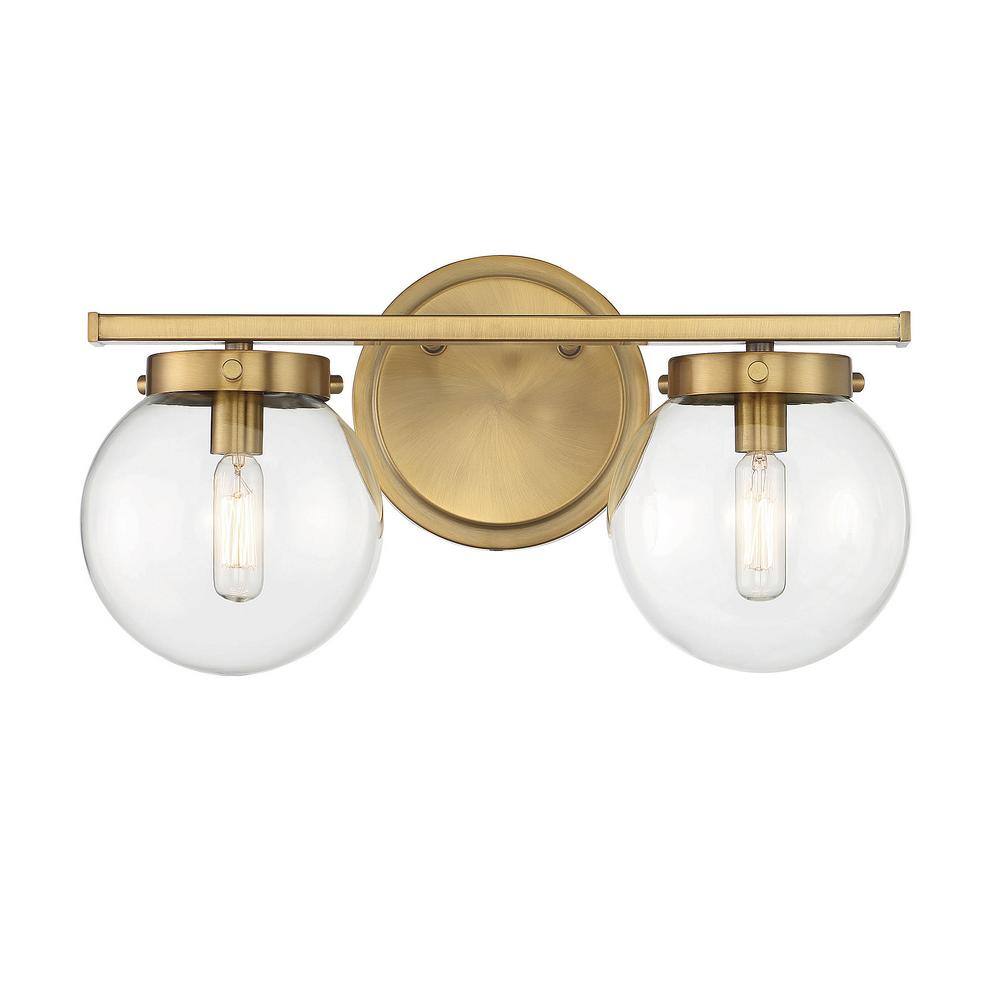 16 in. W x 8 in. H 2-Light Natural Brass Bathroom Vanity Light with Clear Glass Shades price history on PriceWatchPro