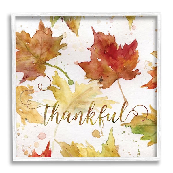 Stupell Industries Thankful Fall Leaves by Carol Robinson 1-Piece Framed Graphic Print Typography Poster Art Print 24 in. x 24 in.