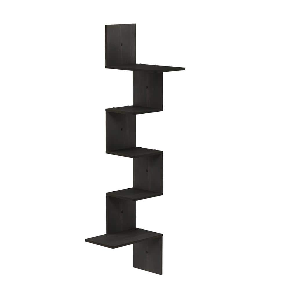 Espresso MDF Modern 5-Tier Floating Wall Shelf