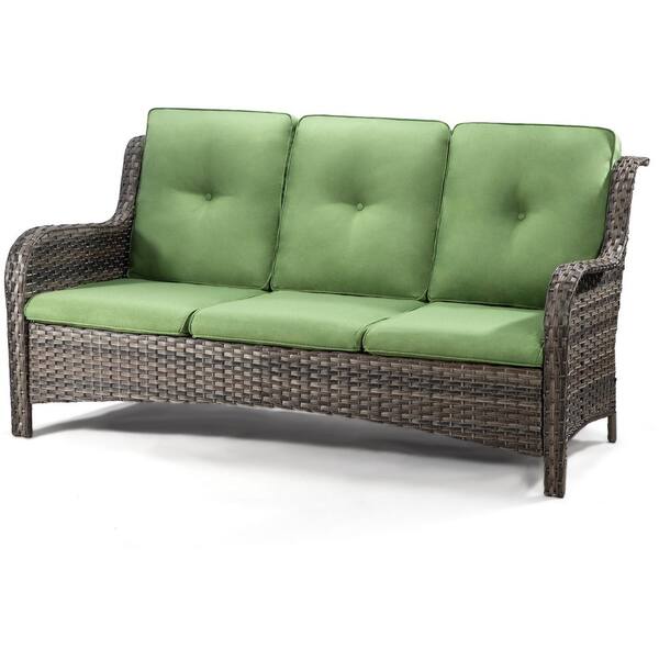 JOYSIDE 3-Seat Wicker Outdoor Patio Sofa Sectional Couch with Green Cushions  M75-GRN-THD - The Home Depot