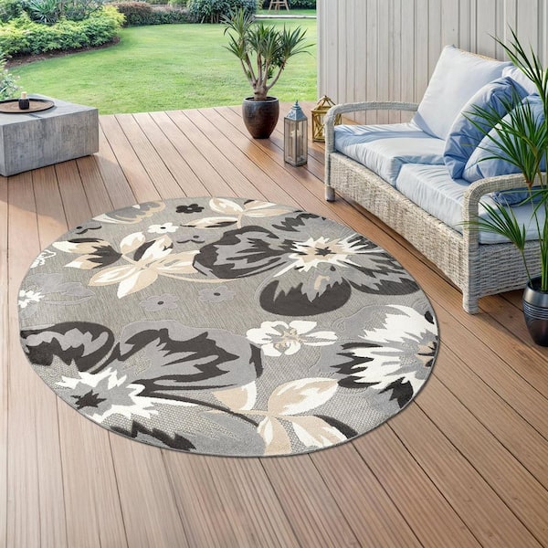 Bergamo Contemporary Floral Gray 8 ft.  ROUND Area Rug