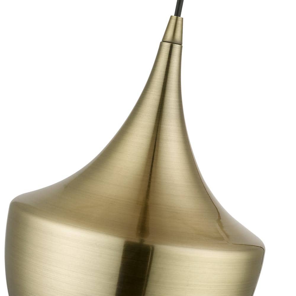 Antique Brass Teardrop Pendant Light with White Interior