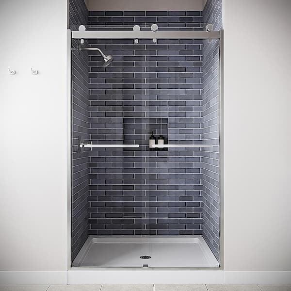 Volturno 48 in. W x 76 in. H Semi-Frameless Sliding Shower Door CrystalTech Treated 5/16 in. Clear Glass Chrome Hardware