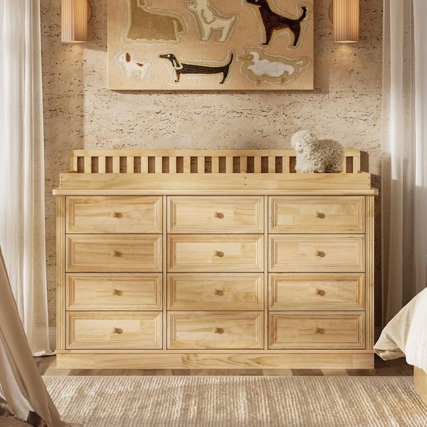 Homsee Natural Pine 12-Drawer 59.8 in. Dresser without Mirror, 100% Solid Wood, Removable Guardrail, Nursery Organizer ZN-HS330183-01 Homsee Natural Pine 12-Drawer 59.8 in. Dresser without Mirror, 100% Solid Wood, Removable Guardrail, Nursery Organizer ZN-HS330183-01