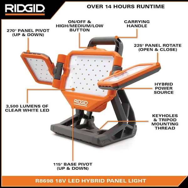 RIDGID R8698B 18V Cordless Hybrid LED Panel Light (Tool Only) - 3