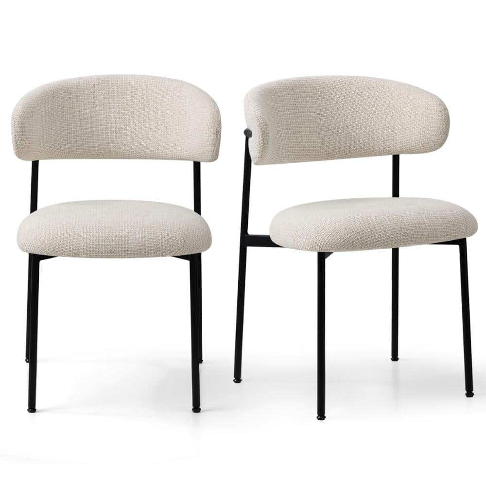 Set of 2 Ivory Off-White Upholstered Side Chairs, Modern Curved Back Dining Chairs, Multi Tone Woven Fabric price history on PriceWatchPro
