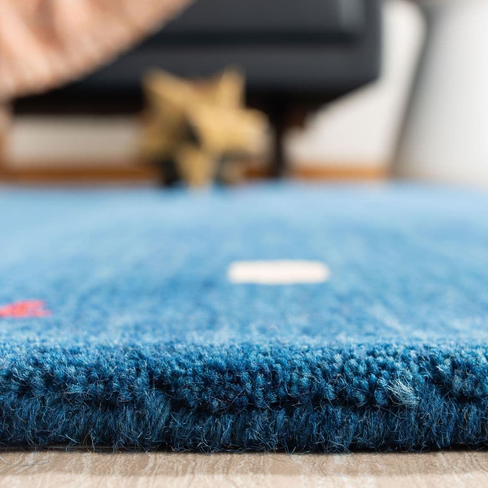Handmade Blue Wool 27" Hand-Knotted Area Rug