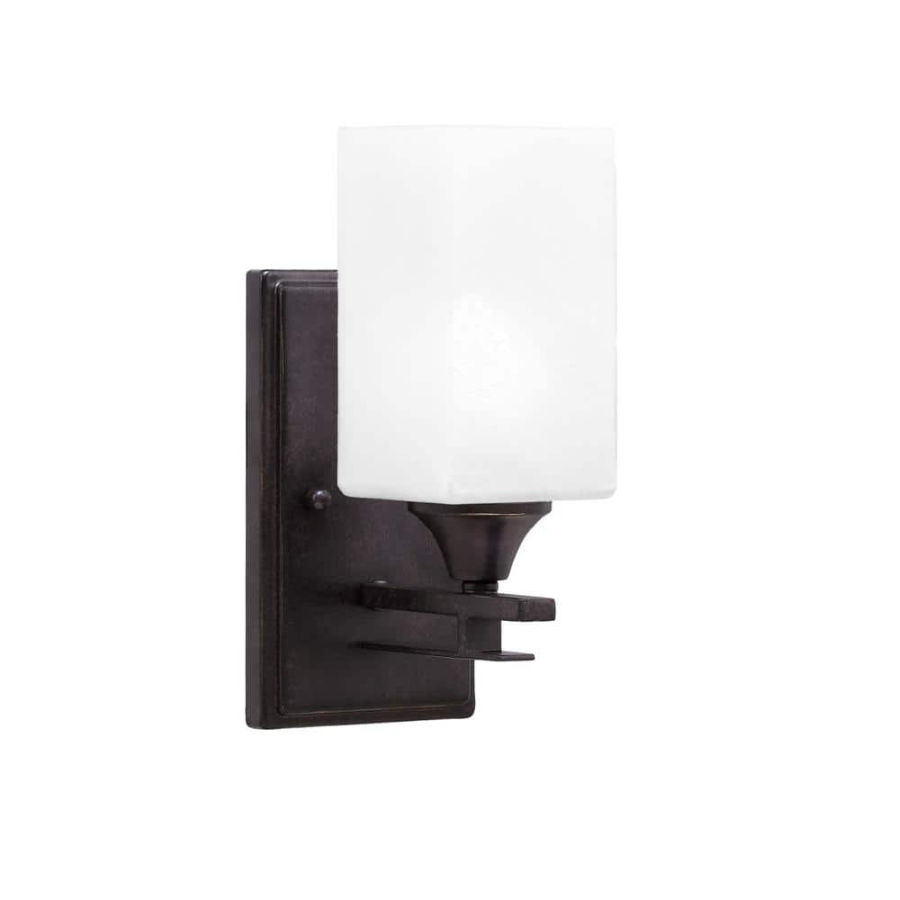Ontario 1-Light Dark Granite 3.5 in. Wall Sconce with Square White Marble G