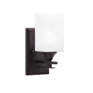 Ontario 1-Light Dark Granite 3.5 in. Wall Sconce with Square White Marble Glass Shade