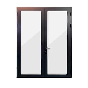 72 in. x 96 in. Mat Black Left Swing/Outswing Aluminum French Patio Door with Aluminum Frame and Lockset