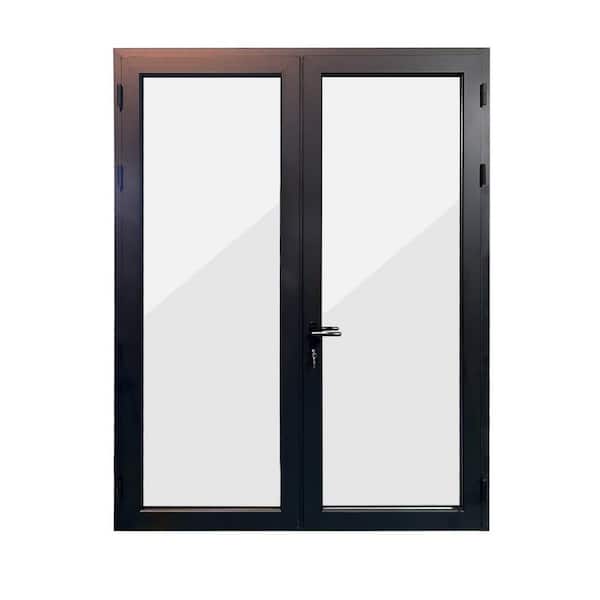 ERIS 72 in. x 96 in. Mat Black Left Swing/Outswing Aluminum French Patio Door with Aluminum Frame and Lockset