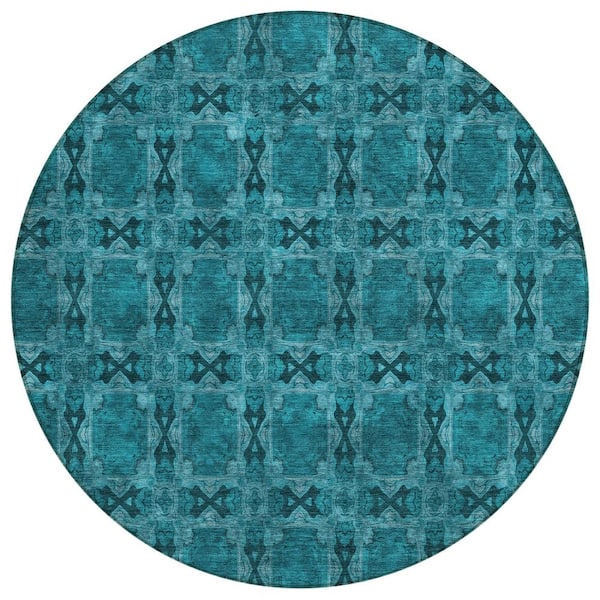 Addison Rugs Chantille ACN564 Teal 8 ft. x 8 ft. Round Machine Washable Indoor/Outdoor Geometric Area Rug