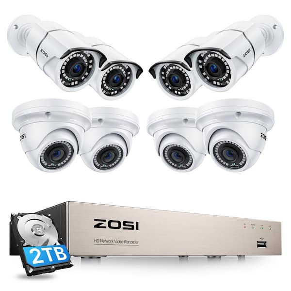 ZOSI 8-Channel 5MP 2TB POE NVR Security Camera System with 8 Wired Bullet Camera