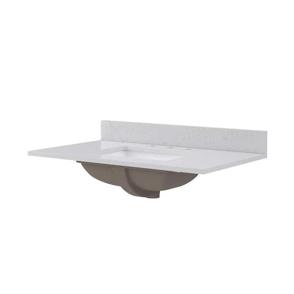 CRAFT + MAIN 37 in. W x 22 in. D x .75 in . H Engineered Quartz White Rectangular Single Sink Bath Vanity Top in Carrara Vita