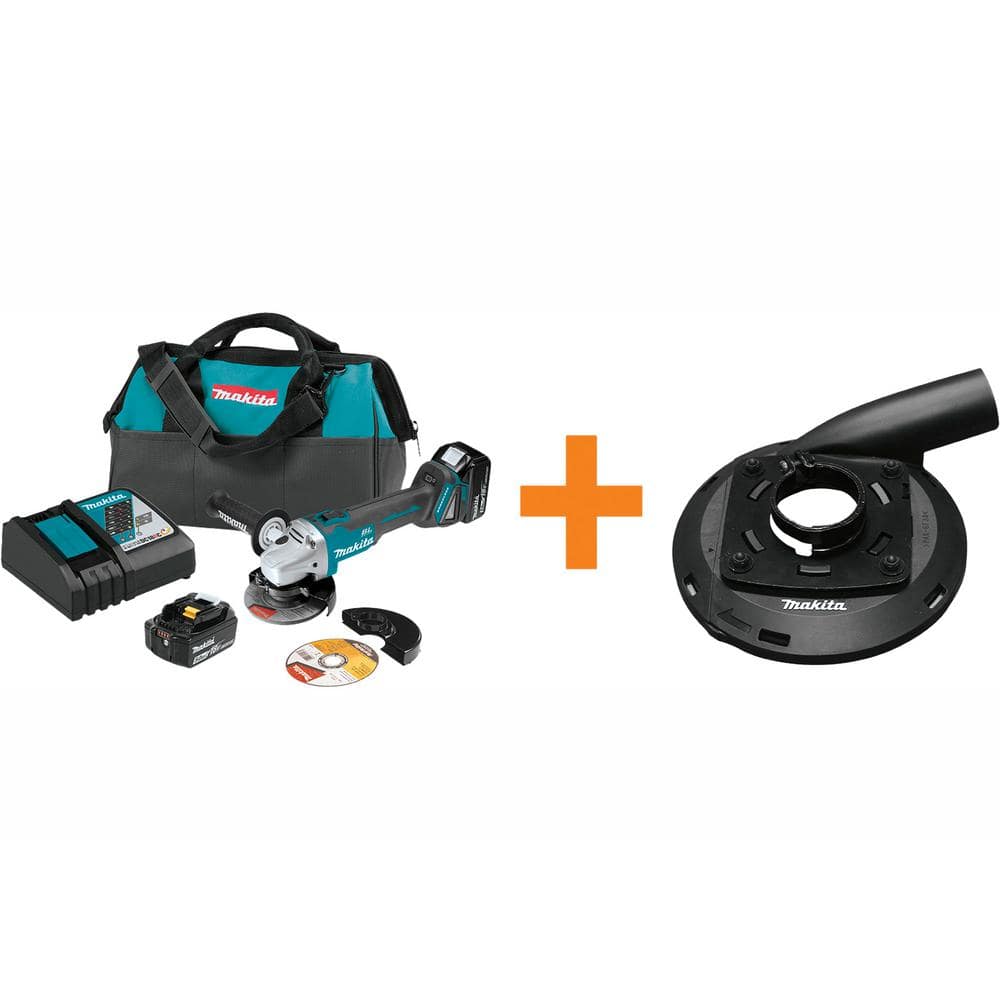 Makita 18V LXT Brushless Cordless 4-1/2 in./5 in. Cut-Off/Angle Grinder Kit/Bonus 5 in. Dust Extracting Surface Grinding Shroud -  XAG04T-195236-5