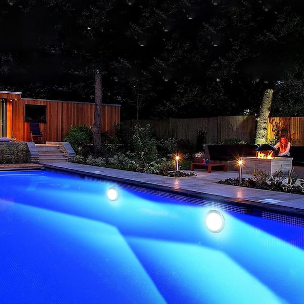 12V LED Pool Light, 10 in. Dia, 40W, RGBW, Submersible, 50 ft. Cable and Remote, Fits 10 in. Wet Niches, IP68, for Pools