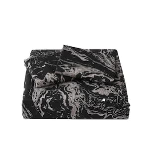 Black Gray Striped Queen Microfiber Duvet Cover Set