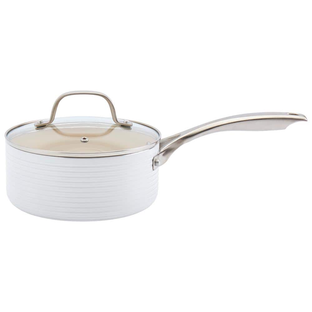10-Piece White Nonstick Aluminum Cookware Set with Ribbed Design