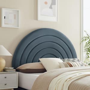 Solana Soft Arch Shaped Round Queen Headboard in Cadet Blue