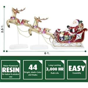 23 in. Red LED Christmas Santa Sleigh and Flying Reindeer (3-Piece Set)