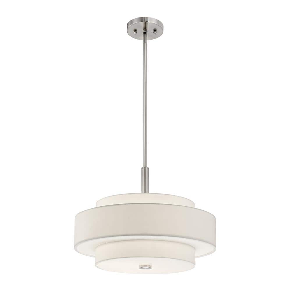 Meridian Brushed Nickel 4-Light Pendant with Off-White Fabric Shade