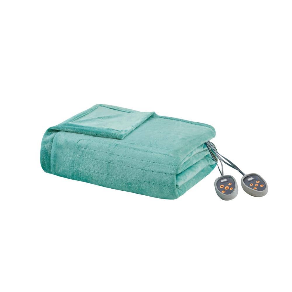 Beautyrest 84 in. x 90 in. Heated Plush Aqua Queen Blanket BR540905