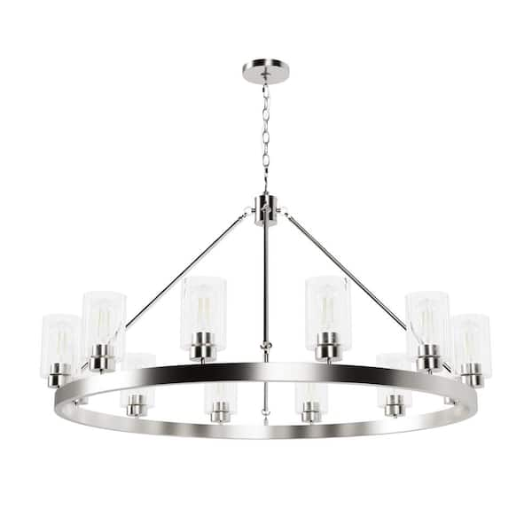 Hunter Hartland 12-Light Brushed Nickel Wagon Wheel Chandelier with ...