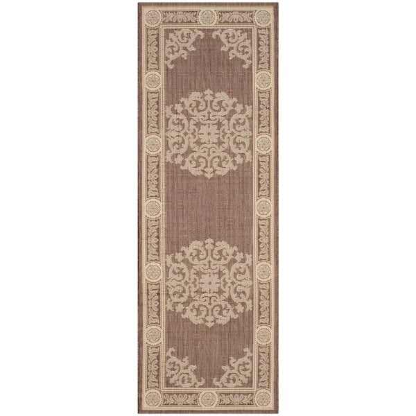 SAFAVIEH Courtyard Chocolate/Natural 2 ft. x 7 ft. Floral Indoor/Outdoor Patio  Runner Rug